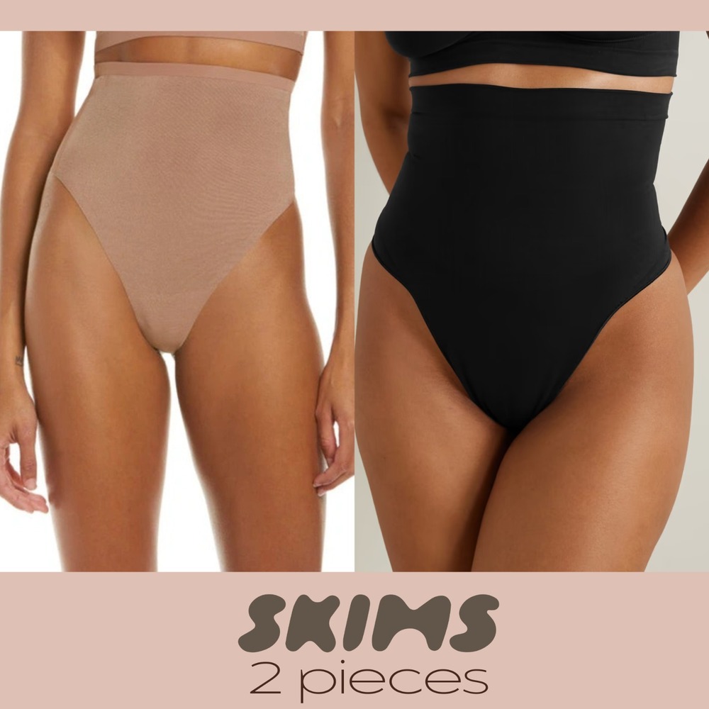 NEW $72 SKIMS [ 2PC Small ] Scuplt + Mesh High Waist Thong Sienna + Onyx #T2032